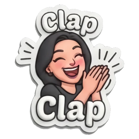 Girl clapping hands enthusiastically with Clap text Puff Print Girl Daily sticker for expressive chats and social replies.