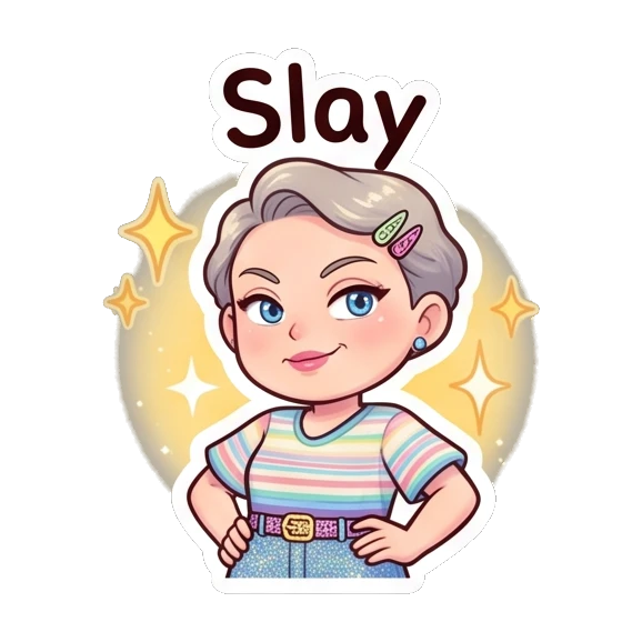 Grandma posing confidently with hands on hips, looking fabulous. Cheerful Grandma Adventures sticker for expressive chats and social replies.
