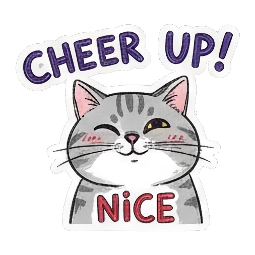 Cat cheering with joy Playful Gray Tabby Diary sticker for expressive chats and social replies.