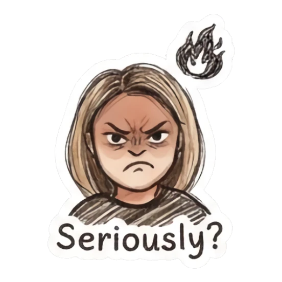 Girl looking angry with a dark flame icon above her head Sketchy Girl Daily Vibes sticker for expressive chats and social replies.