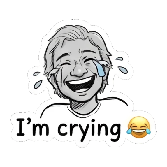 Character laughing with tears of joy saying I'm crying Daily Doodle Life sticker for expressive chats and social replies.