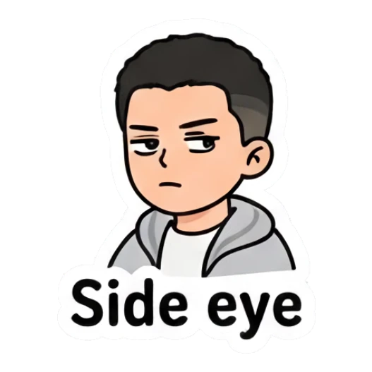 Boy looking suspicious with side eye expression. Casual Boy Daily Vibes sticker for expressive chats and social replies.