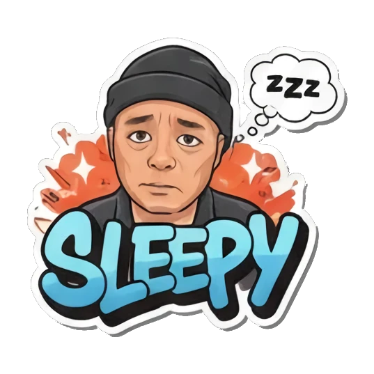 Tired 'Sleepy' with Zzz Bald Guy's Street Vibes sticker for expressive chats and social replies.