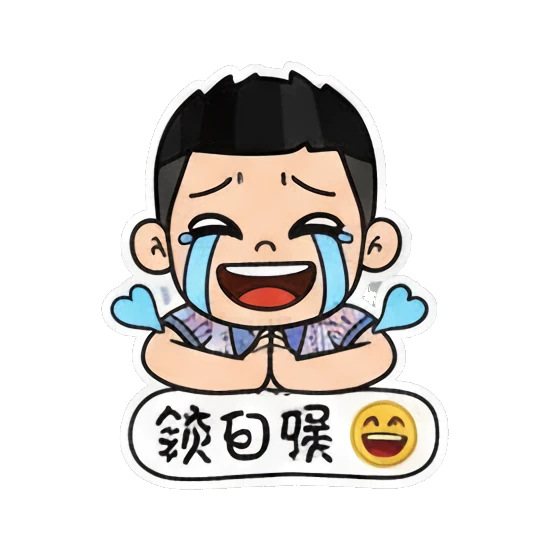 Boy crying tears of joy with sparkles and text Cheerful Boy Daily Expressions sticker for expressive chats and social replies.