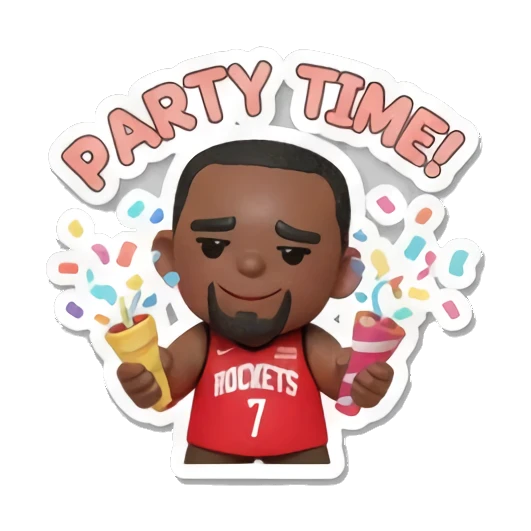 Basketball player holding a party popper saying PARTY TIME. Basketball Star Daily Life sticker for expressive chats and social replies.