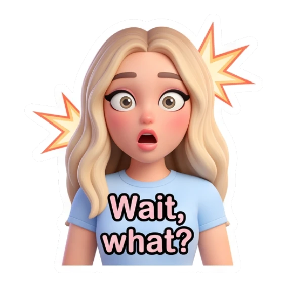 Blonde girl looking surprised with Wait what text Blonde Girl Daily Vibes sticker for expressive chats and social replies.