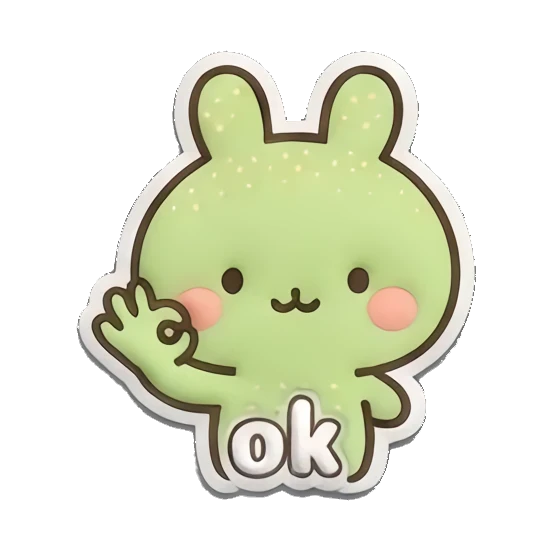 Green bunny making an OK hand gesture with 'ok' text. Puffy Green Bunny Adventures sticker for expressive chats and social replies.