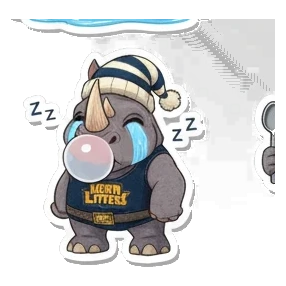 犀牛戴睡帽困倦 Chubby Rhino Fun sticker for expressive chats and social replies.