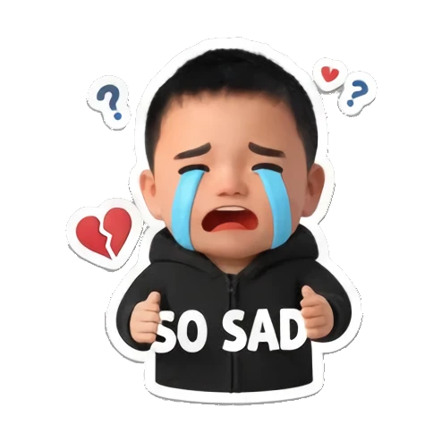Boy crying sadly with SO SAD text Little Boy Daily Vibes sticker for expressive chats and social replies.
