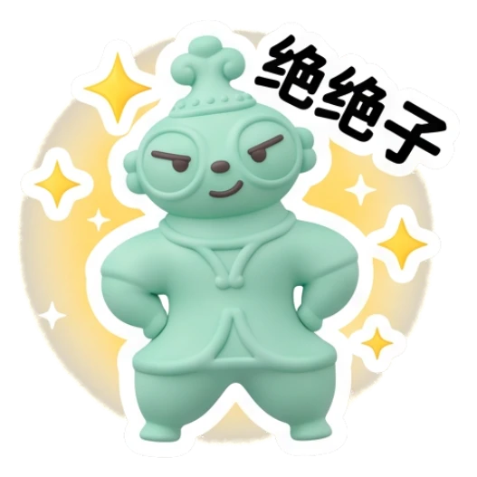 Green Buddha posing confidently with '绝绝子' text Zen Buddy Clay Friends sticker for expressive chats and social replies.