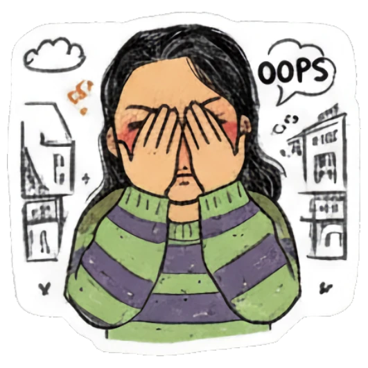 Girl covering face with hands saying oops Sketchy Girl Daily Vibes sticker for expressive chats and social replies.