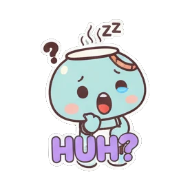 Blue teapot character sleeping with ZZZ and text HUH? Teapot Buddy Daily Life sticker for expressive chats and social replies.