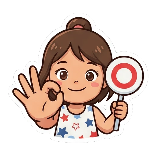 Girl making OK gesture with a circular sign Cheerful Star Girl Adventures sticker for expressive chats and social replies.