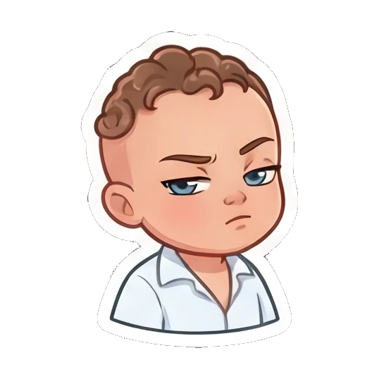 Curly boy looking skeptical with a frown and crossed arms Little Curly Boy Expressions sticker for expressive chats and social replies.