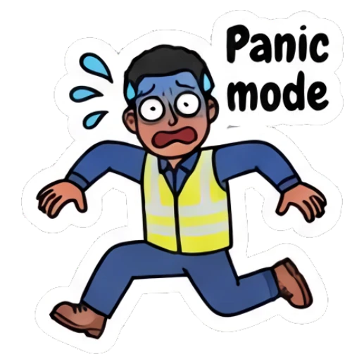 Worker running in a panic with sweat drops Busy Worker Daily Life sticker for expressive chats and social replies.