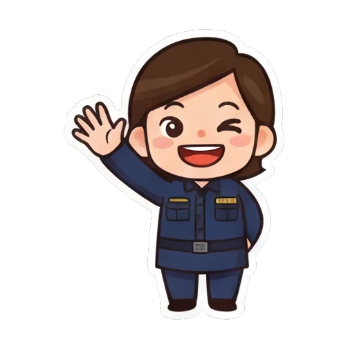 Q版女警挥手打招呼 Chibi Officer's Daily Life sticker for expressive chats and social replies.