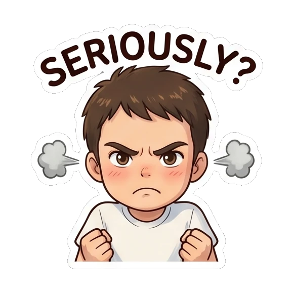 Angry boy with steam coming out of his ears and clenched fists. Daily Life of a Chibi Boy sticker for expressive chats and social replies.