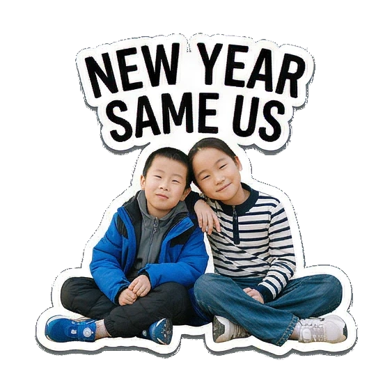 坐地合影 New Year Kids Duo sticker for expressive chats and social replies.