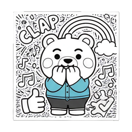 Bear clapping hands with CLAP text and rainbow Doodle Bear Summer Vibes sticker for expressive chats and social replies.
