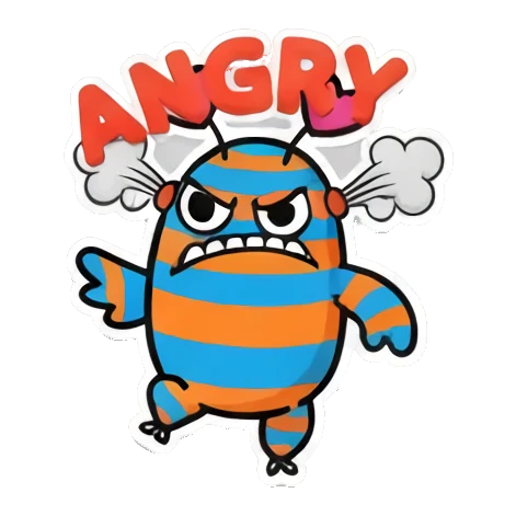 Monster with steam coming out of ears, angry face, text ANGRY. Mood Monsters sticker for expressive chats and social replies.