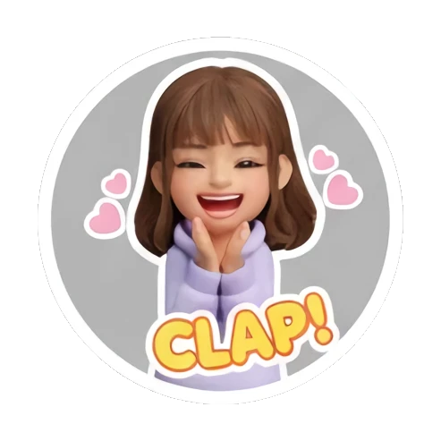 Girl clapping hands with Clap text Cute 3D Girl Daily Life sticker for expressive chats and social replies.