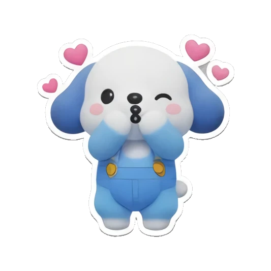 蓝色小狗双手捂嘴，文字HEART，害羞表情 Blue Puppy Daily Adventures sticker for expressive chats and social replies.