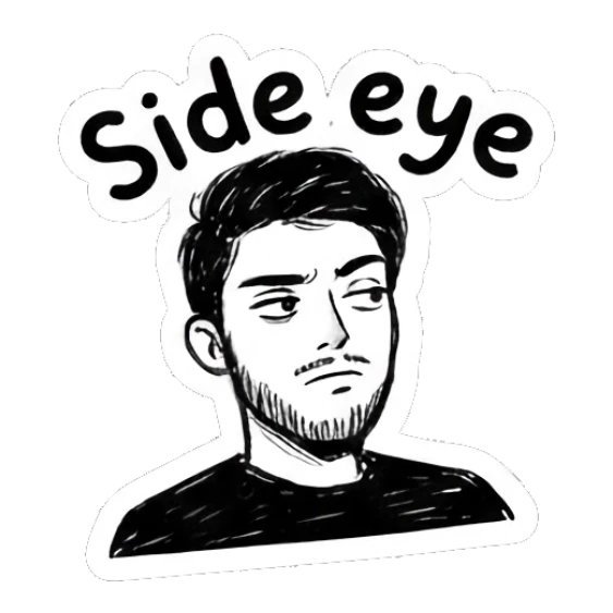 Man giving a skeptical side-eye glance with a judgmental expression. Doodle Guy Daily Vibes sticker for expressive chats and social replies.