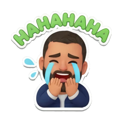 胡子大叔大笑流泪，表情夸张，带有HAHAHAHA文字 Bearded Man Daily Expressions sticker for expressive chats and social replies.