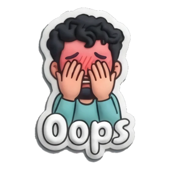 Man covering his face in embarrassment with 'Oops' text. Curly Beard Guy Daily Vibes sticker for expressive chats and social replies.