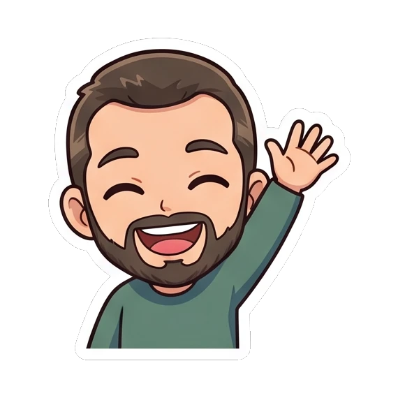 Bearded man waving hand happily Cheerful Bearded Guy sticker for expressive chats and social replies.