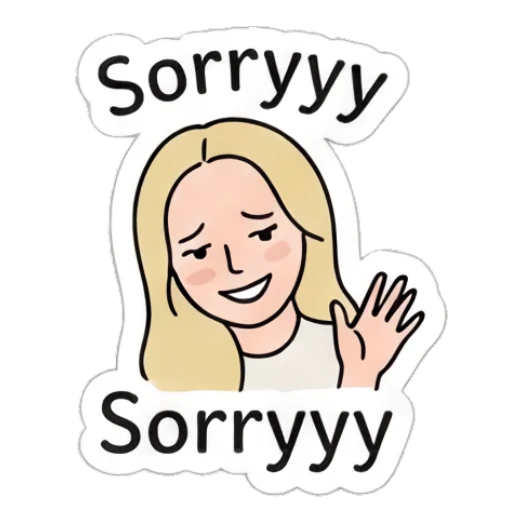 Blonde girl looking apologetic with hand gesture and text Sorryyy Blonde Girl Daily Vibes sticker for expressive chats and social replies.