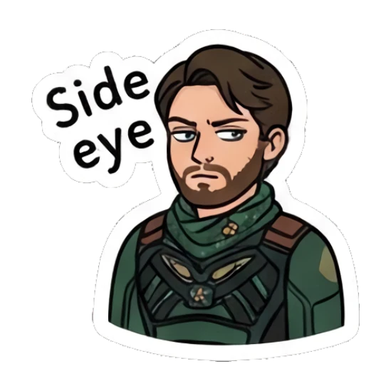 Soldier boy giving a suspicious side-eye glance Soldier Boy Daily Vibes sticker for expressive chats and social replies.