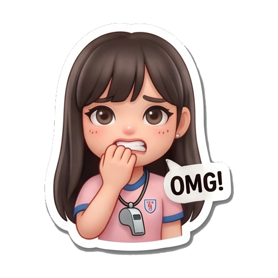Girl biting nails with OMG text, nervous expression Soccer Girl Daily Life sticker for expressive chats and social replies.