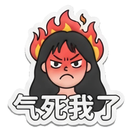 Girl with glasses with fire aura, looking furious Cheerful Glasses Girl Daily sticker for expressive chats and social replies.