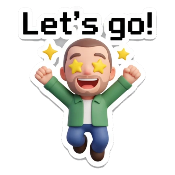 Man jumping with star eyes and excitement Casual Guy Daily Vibes sticker for expressive chats and social replies.