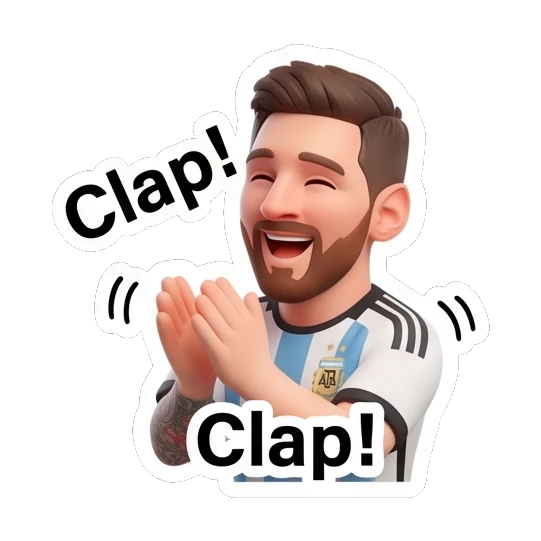 Messi clapping enthusiastically Messi Moods sticker for expressive chats and social replies.