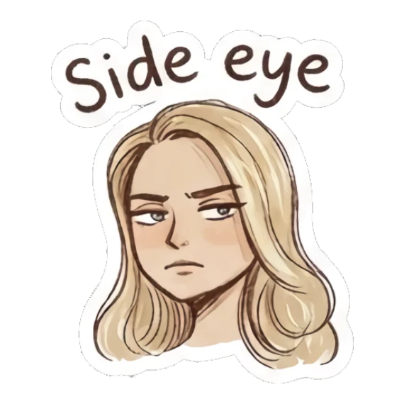 Blonde girl giving a judgmental side eye Charming Blonde Doodle Girl sticker for expressive chats and social replies.
