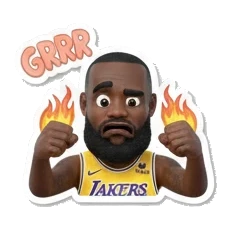 Basketball star looking angry with fire in hands, GRRR text King James Expressive Moments sticker for expressive chats and social replies.