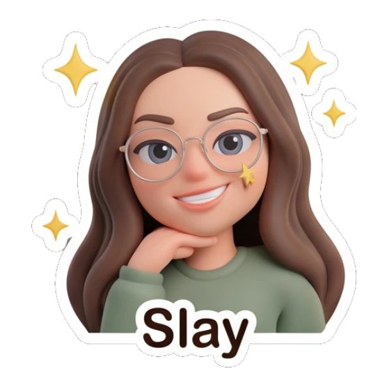 Confident girl with glasses posing with sparkles. Cute Glasses Girl Daily sticker for expressive chats and social replies.