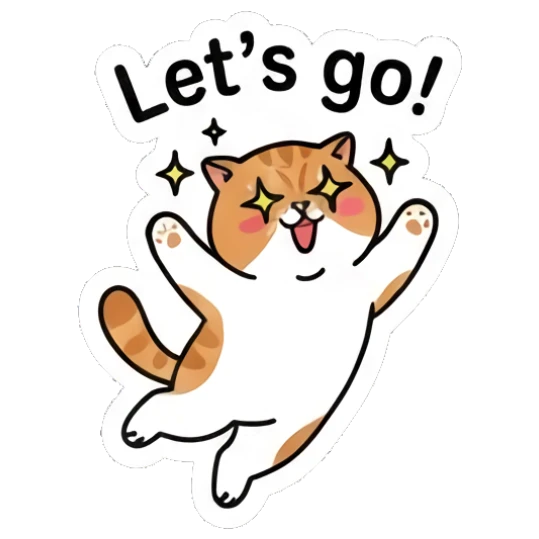 Energetic ginger cat jumping with 'Let's go!' text. Ginger Cat Daily Vibes sticker for expressive chats and social replies.