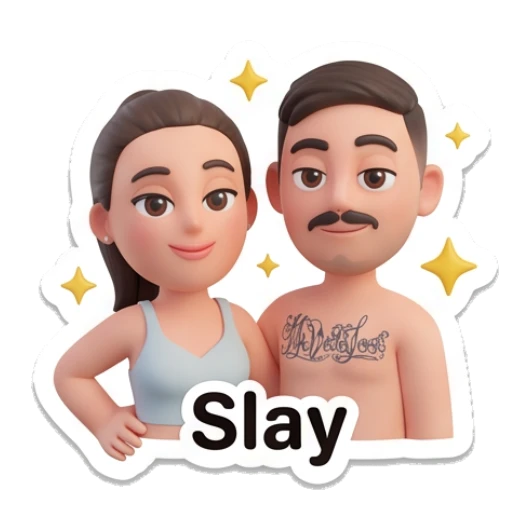 Couple posing confidently with text Slay Our Daily Vibes sticker for expressive chats and social replies.