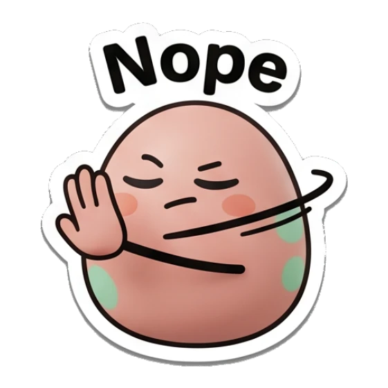 Egg making a stop gesture with hand and text Nope Little Egg Buddies sticker for expressive chats and social replies.