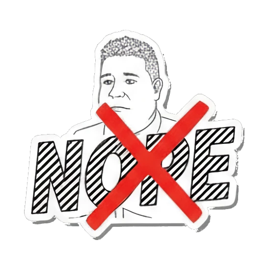 Man looking serious with No text and red cross Office Guy Daily Vibes sticker for expressive chats and social replies.