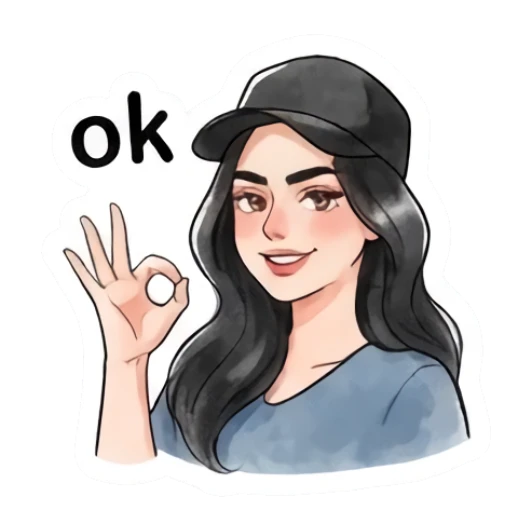 Girl in cap making ok sign with text ok Modern Girl Daily Vibes sticker for expressive chats and social replies.