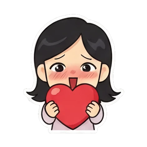 holding a heart Cheerful Girl Daily Life sticker for expressive chats and social replies.