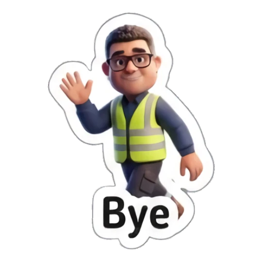 Worker waving hand, saying goodbye. Busy Worker Life sticker for expressive chats and social replies.