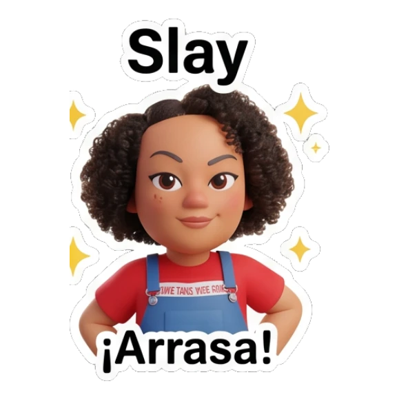 Curly hair girl looking confident with sparkles and text Slay Curly Hair Girl Daily Vibes sticker for expressive chats and social replies.