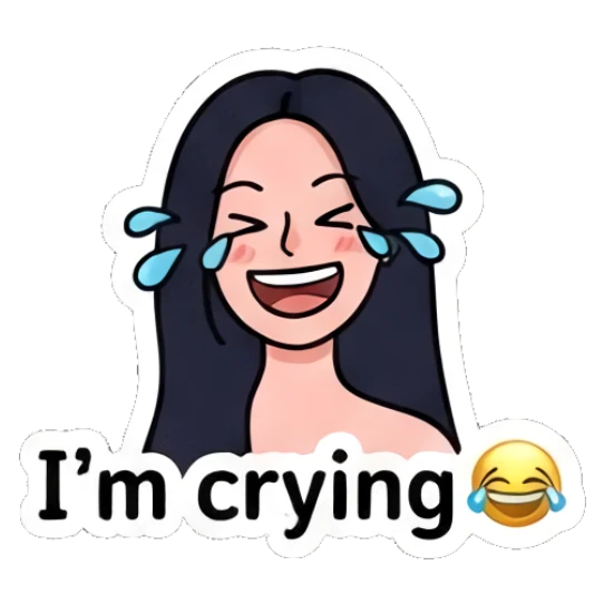 Girl laughing with tears of joy, text I'm crying Daily Life of a Trendy Girl sticker for expressive chats and social replies.