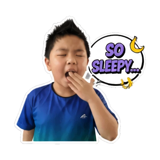 Young boy yawning with 'SO SLEEPY' text Energetic Boy Daily Expressions sticker for expressive chats and social replies.