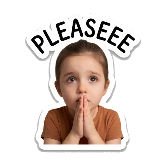 Young girl with hands together in a pleading gesture. Little Girl Daily Expressions sticker for expressive chats and social replies.